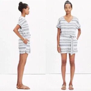 Madewell Romper XS Perimeter Stripe Linen Blend Relaxed Shorts Jumpsuit